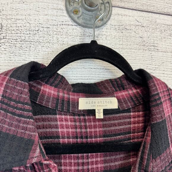 Side Stitch Women's Black & Purple Plaid Textured Button Up Dress Size XL - Picture 5 of 8